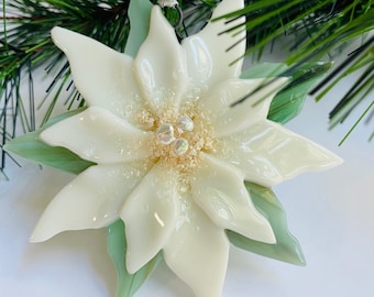 Fused Glass Christmas Ornaments (Poinsettia in Cream)