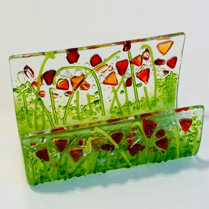 Fused Glass Business Card Holder ( Field of Red)