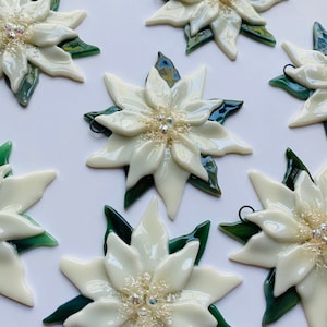 Fused Glass Christmas Ornaments Poinsettia in Cream image 6