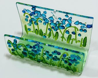 Fused Glass Business Card Holder ( Field of Blue).