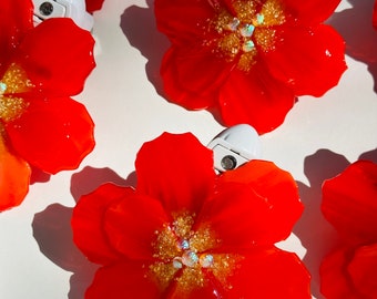 Fused Glass Night Light (Flaming Red Poppy)