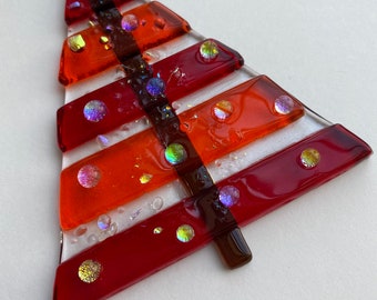 Fused Glass Christmas Ornament (Retro Christmas Tree in Reds)