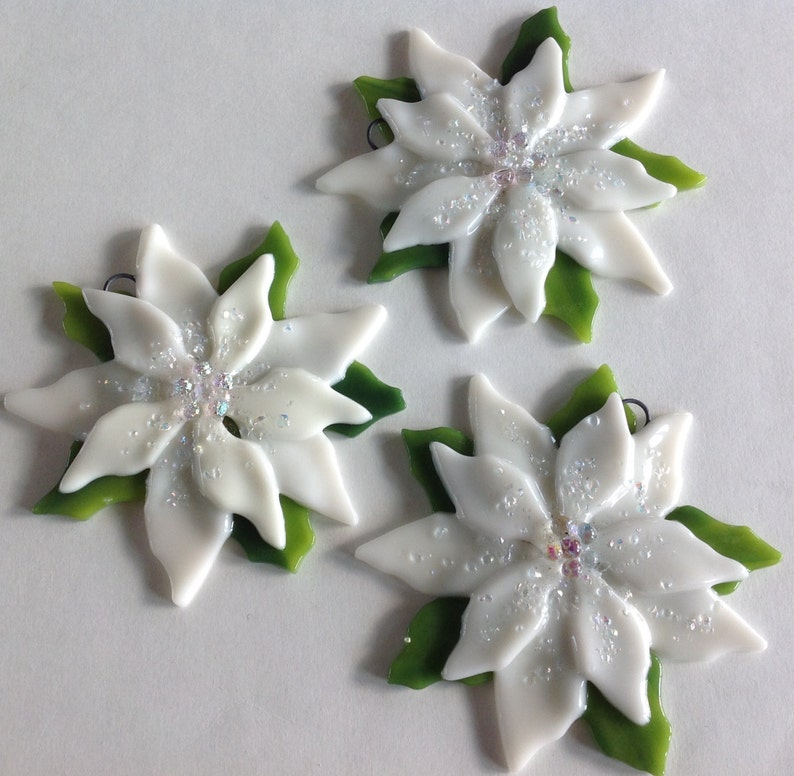 Fused Glass Christmas Ornament Poinsettia in Cream | Etsy