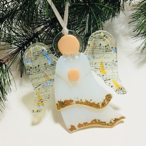 Angel Ornaments in Fused Glass/white/Gold Accents