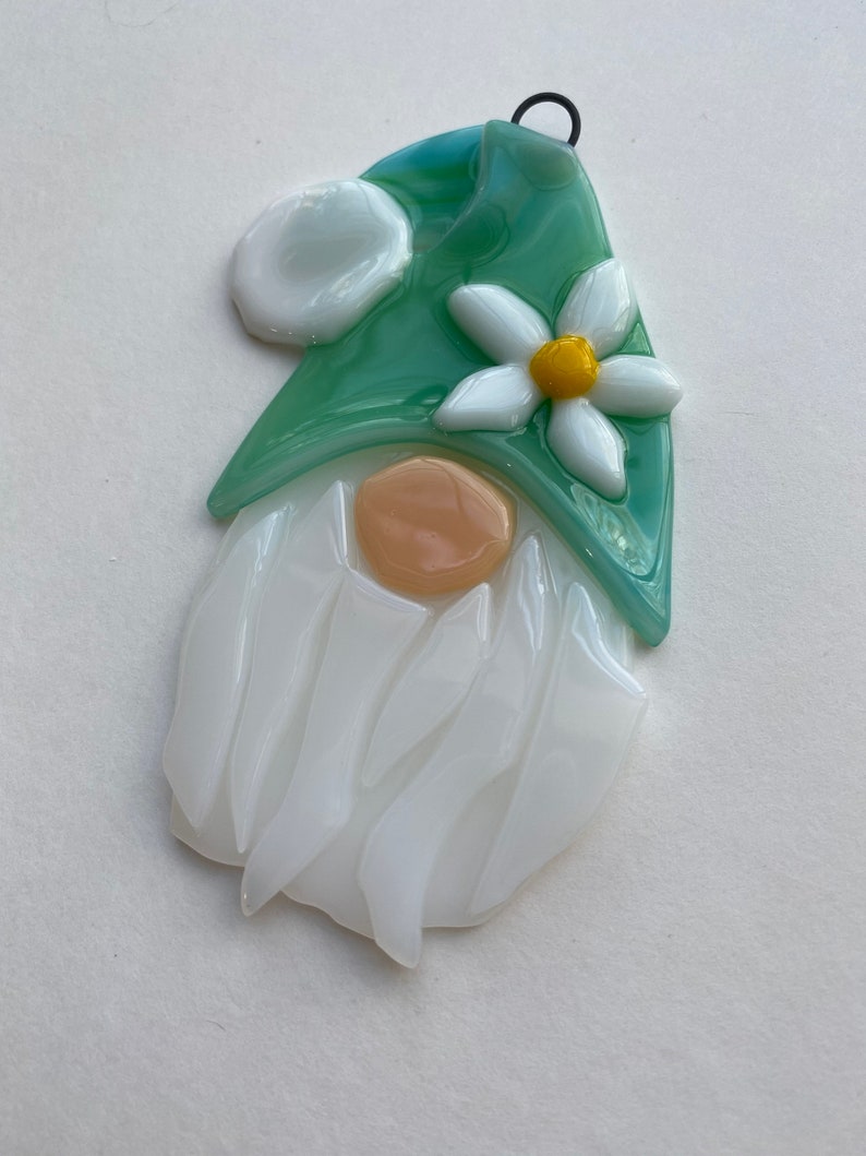 Gnome Fused Glass sun catcher/ ornament green image 3