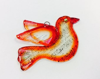 Fused Glass Christmas Ornament/Suncatcher (Dove in Red)