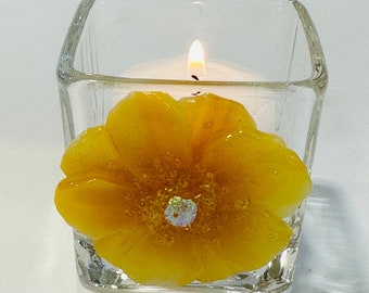 Fused Glass Flower Tea Light-Yellow