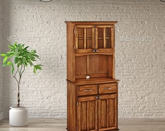 Buffet Cottage Hutch con piano in legno e quercia, fatto a mano, decorazioni per la casa, caffè, stazione di bevande, stazione di caffè, credenza da cucina, armadio dispensa