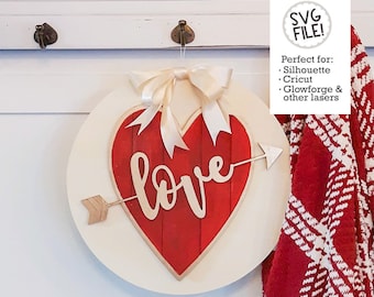 Valentine Arrow Heart Love Sign SVG | Valentine Laser Cut File | Laser Template Door Hanger | Farmhouse Shiplap Heart Sign | Door Sign