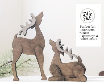 3D Deer SVG | Cut From Wood | Standing Deer Cut File | Tiered Tray Laser File | Farmhouse Christmas SVG | Tabletop SVG | Shelf Sitter