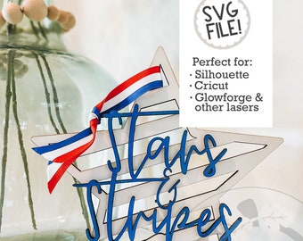 Stars and Stripes SVG | Patriotic Cut File | 4th of July Laser File | Fourth of July Glowforge Star | Door Hanger File Pattern