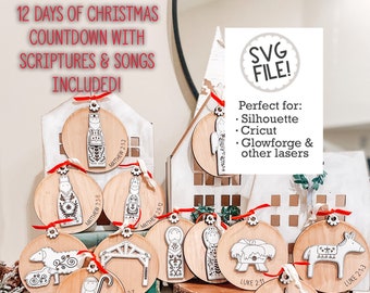 Christmas Nativity Countdown Ornaments SVG | Glowforge Laser Pattern File (PDF, PNG)