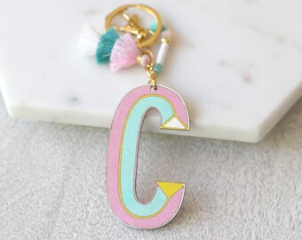 Block Initial Keychain | Custom Monogram Wood | Bridesmaid Gift | BFF Birthday Present | Bag Charm | Zipper Charm | Tassel
