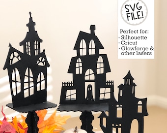 Casa encantada SVG Set / Halloween Cut File / Dibujado a mano House Pedestals / Plantilla Láser / Fácil Principiante Patrón Corte Láser / Glowforge