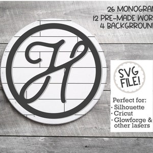 Farmhouse Monogram SVG | Shiplap Personalized Round | Black and White Cut File | Door Hanger Laser Cut