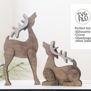 3D Deer SVG Cut From Wood Standing Deer Cut File Tiered Tray Laser File Farmhouse Christmas SVG Tabletop SVG Shelf Sitter image 1