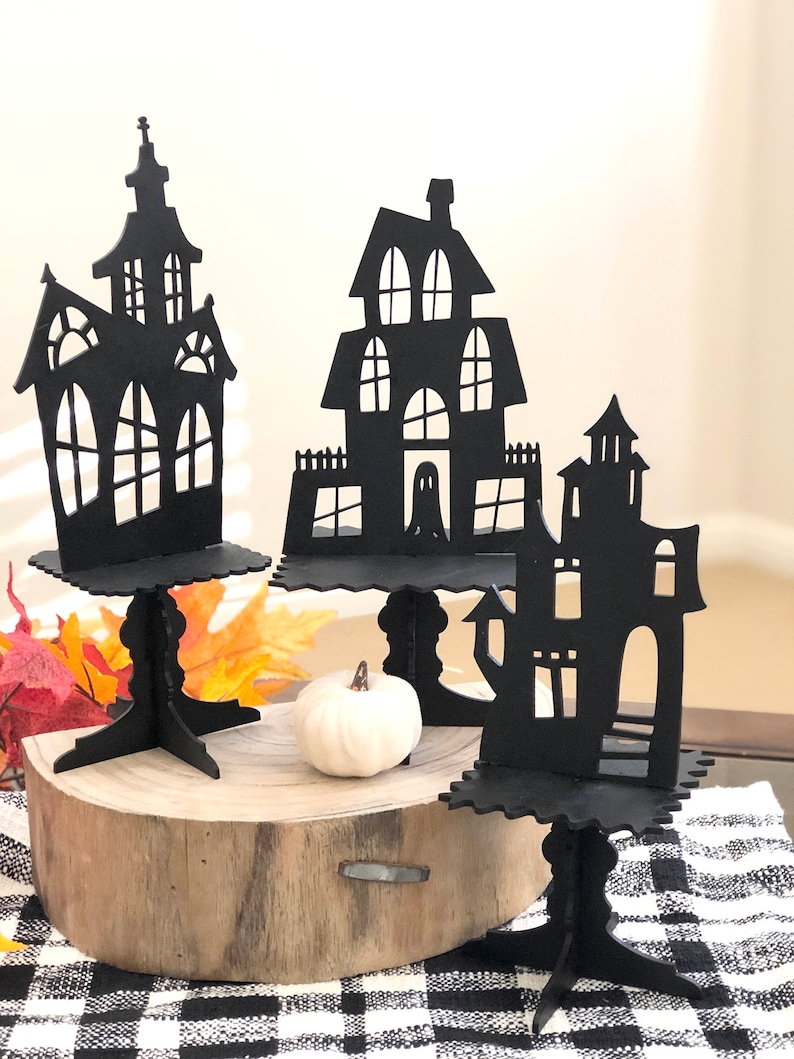 Haunted House SVG Set Halloween Cut File Hand Drawn House Pedestals Laser Template Easy Beginner Pattern Laser Cutting Glowforge image 3