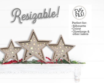 3D Star Lantern | Resizable Glowforge Pattern File | Template for Laser Cutting | Christmas Farmhouse Decor | Laser Cut File | Holiday Star