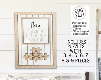 Mother's Day ((Nana)) Puzzle Sign | Grandmother Gift | Personalized SVG File | Glowforge Digital Pattern | Shiplap Sign | Laser Easy