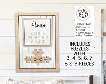 Mother's Day ((Abuela)) Puzzle Sign | Personalized SVG File | Glowforge Digital Pattern | Shiplap Sign | Laser Easy | Abuela Door Hanger