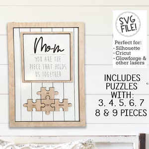 Mother's Day Puzzle Sign | Personalized SVG File | Glowforge Digital Pattern | Farmhouse Shiplap Sign | Laser Easy | Mom Door Hanger