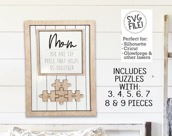 Mother's Day Puzzle Sign | Personalized SVG File | Glowforge Digital Pattern | Farmhouse Shiplap Sign | Laser Easy | Mom Door Hanger