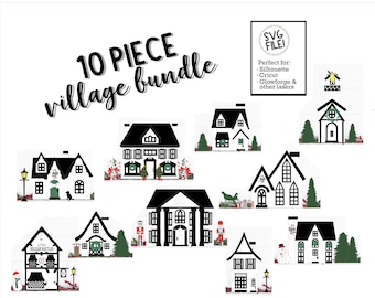 Giant Bundle Village | 10 House Sets Included | Holiday Mantel Decor | Farmhouse Christmas | Laser Cut File | 3D Glowforge Tested