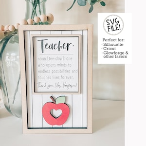 Lehrer Definition Sign File | Lehrer Geschenk SVG | Apfelherz-Muster | Dankeschön-Dankeschön | Student Glowforge