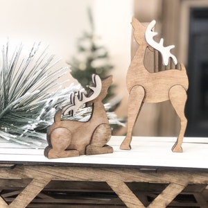 3D Deer SVG Cut From Wood Standing Deer Cut File Tiered Tray Laser File Farmhouse Christmas SVG Tabletop SVG Shelf Sitter image 2