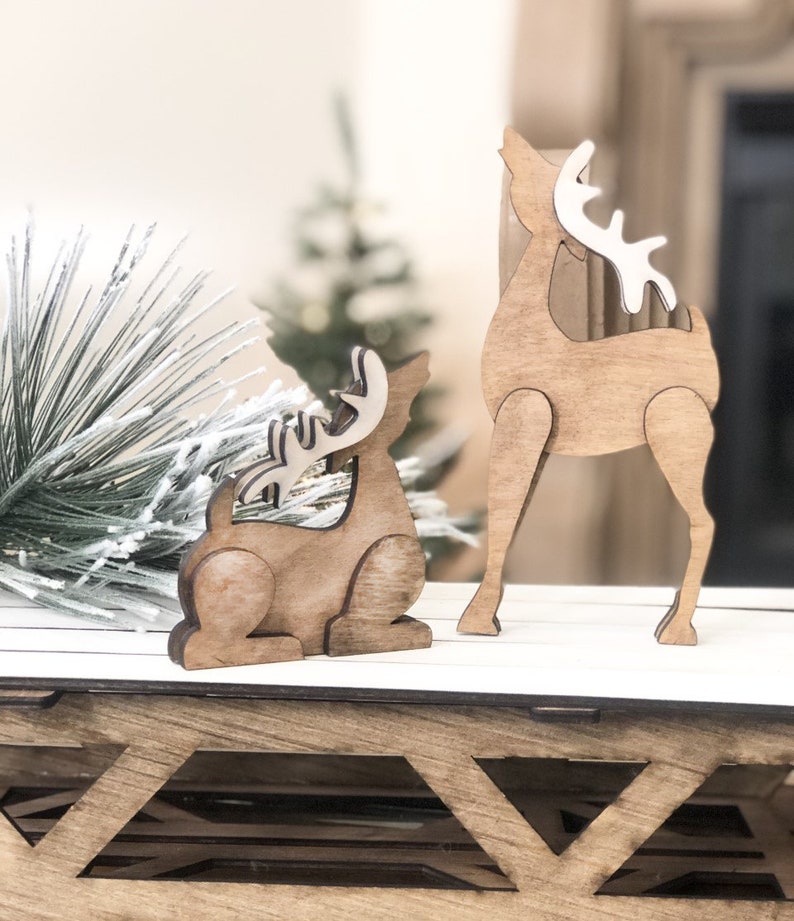 3D Deer SVG Cut From Wood Standing Deer Cut File Tiered Tray Laser File Farmhouse Christmas SVG Tabletop SVG Shelf Sitter image 2