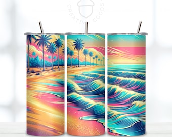 Rainbow Sunset Beach Tumbler Wrap, 20oz Skinny Tumbler (Digital Download)