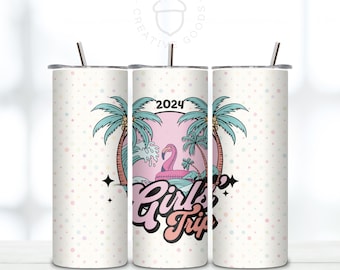 Girls Trip Retro 20oz Tumbler Wrap Skinny Straight, Tumbler Sublimation Design, Digital Download, Ocean Summer 2024, Palm Trees Flamingo