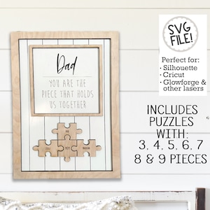 Día del Padre ((Papá)) Signo de rompecabezas / Archivo SVG personalizado / Patrón digital Glowforge / Signo Shiplap / Láser Fácil / Regalo para papá