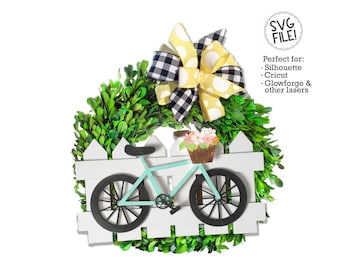 Bicycle Picket Fence SVG | Spring Easter Laser File Template | Bike Flowers Glowforge Pattern | Tiered Tray or Door Hanger | Easy Cut File