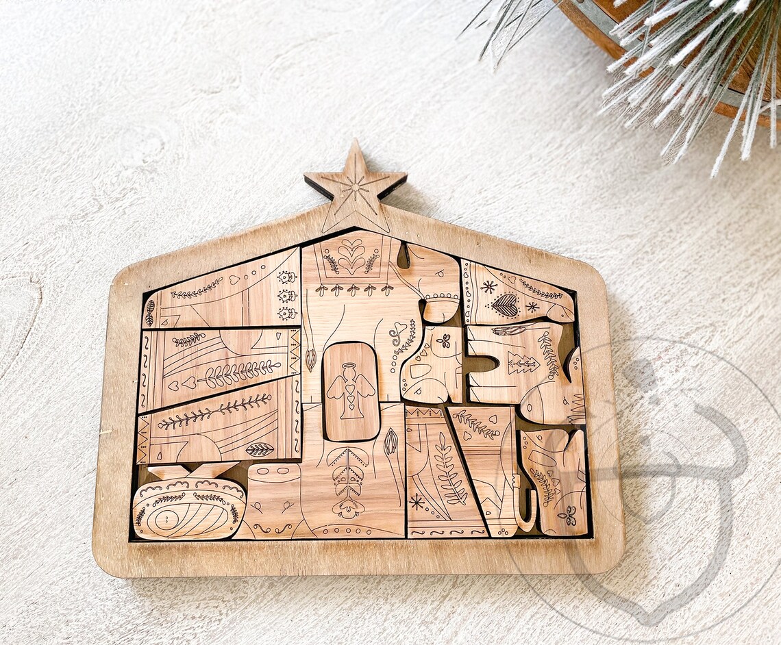 Folk Art Nativity Puzzle SVG File Nativity Scene for Laser Etsy