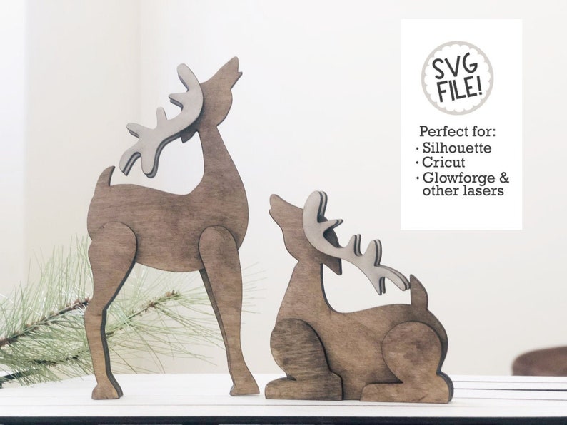 3D Deer SVG Cut From Wood Standing Deer Cut File Tiered Tray Laser File Farmhouse Christmas SVG Tabletop SVG Shelf Sitter image 1