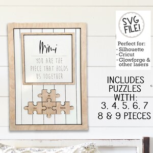 Muttertagsschild ((Mimi)) Puzzleschild | Großmutter Geschenk | Personalisierte SVG-Datei | Glowforge Digitales Muster | Schiffsschild | Laser Easy