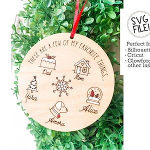 Ornamento familiare personalizzato SVG / 15 icone incluse / Motivo digitale di Natale / Glowforge Laser Easy / Ornamento gatto cane cavallo / Albero genealogico di famiglia