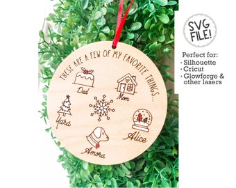 Custom Family Ornament SVG | 15 Icons Included | Christmas Digital Pattern | Glowforge Laser Easy | Horse Dog Cat Ornament | Family Pet Tree