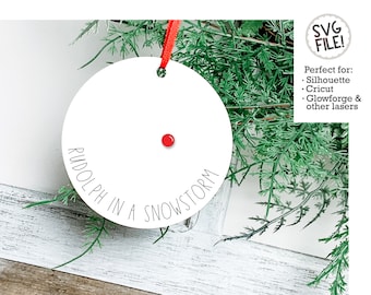 Rudolph in a Snowstorm Ornament SVG File | Christmas Cut Pattern | Glowforge Laser Cut File | Funny Holiday Ornament | Humorous Christmas