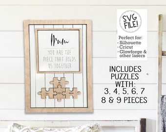 Mother's Day ((Mum)) Puzzle Sign | Grandmother Gift | Personalized SVG File | Glowforge Digital Pattern | Shiplap Sign | Laser Easy