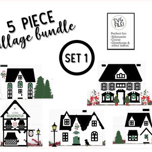 Paquete 1 pueblo de Navidad / 5 casas incluidas / Holiday Mantel Decor / Standing Christmas House / Laser Cut File / 3D Glowforge Tested
