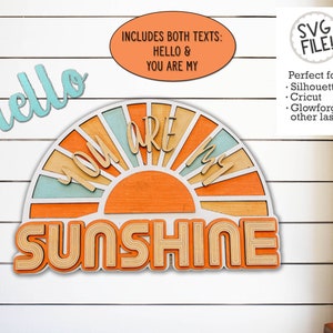 サンシャイン サイン SVG | あなたは私の太陽 | Hello Sunshine カット ファイル | レーザー Glowforge サイン ファイル | 夏のドアハンガー | 保育園のサイン