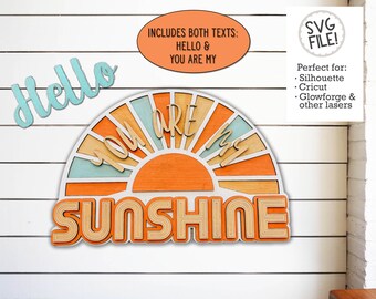 Sunshine Sign SVG | You are my Sunshine | Hello Sunshine Cut File | Laser Glowforge Sign File | Summer Door Hanger | Nursery Sign