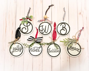 Farmhouse Christmas Ornament SVG | Shiplap Monogram, Word Art (Digital Download)