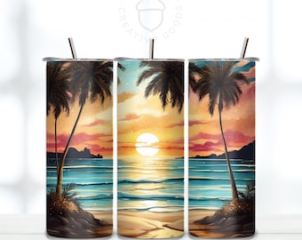 Tumbler wrap tropische zonsondergang, strandsublimatieontwerp (digitale download)