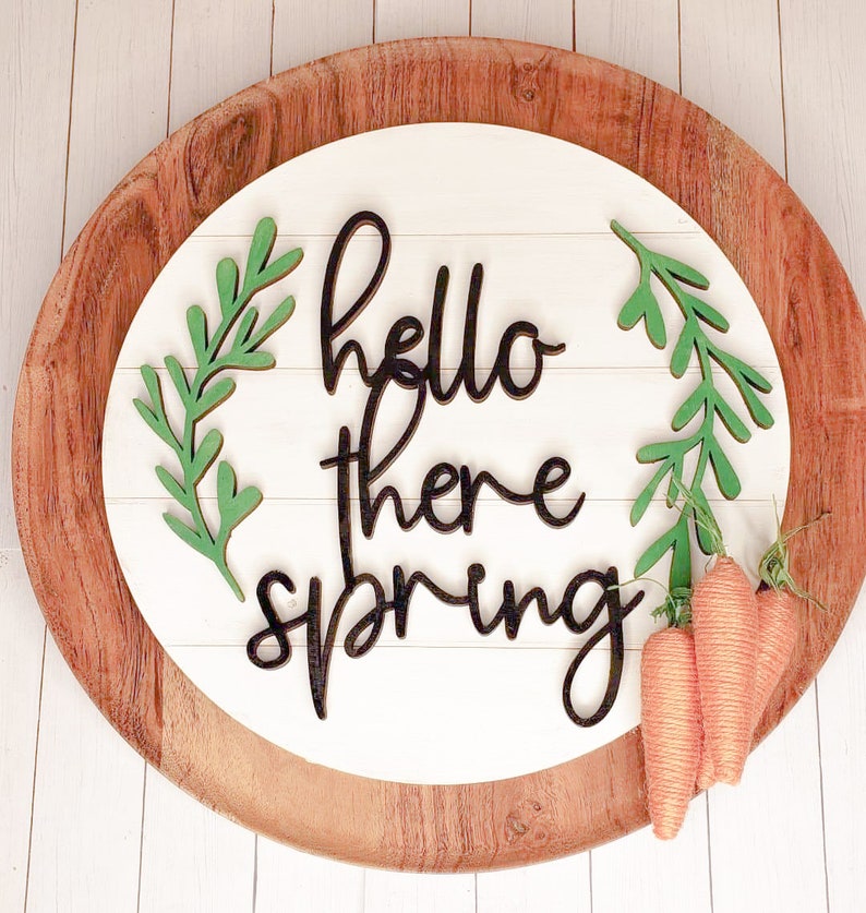 Glowforge Laser Template Hello There Spring Sign SVG Shiplap Circle Laser Pattern Easter Door Hanger Digital Pattern File