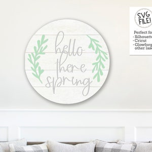Glowforge Laser Template Hello There Spring Sign SVG Shiplap Circle Laser Pattern Easter Door Hanger Digital Pattern File