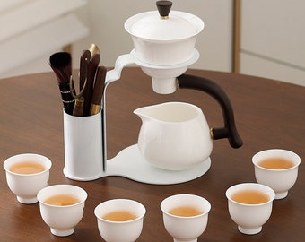 Tea set | Ceramic tea set | Magnetic teapot | Automatic tea set | Tea making artifact | Kung Fu tea set | Retro tea set | Handmade gifts