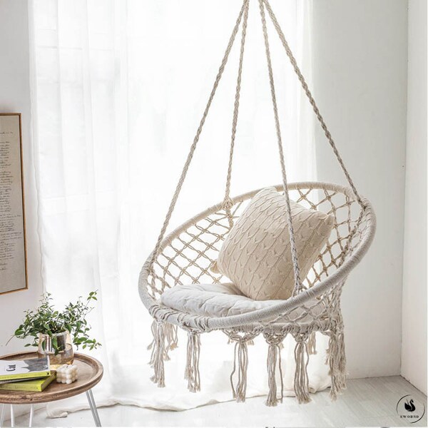 Macrame Hanging Chair, Macrame Round Swing, Handmade Macrame Hammock Chair, Macrame Swing Chair, Balcony-Garden Macrame Swng,Hängesessel